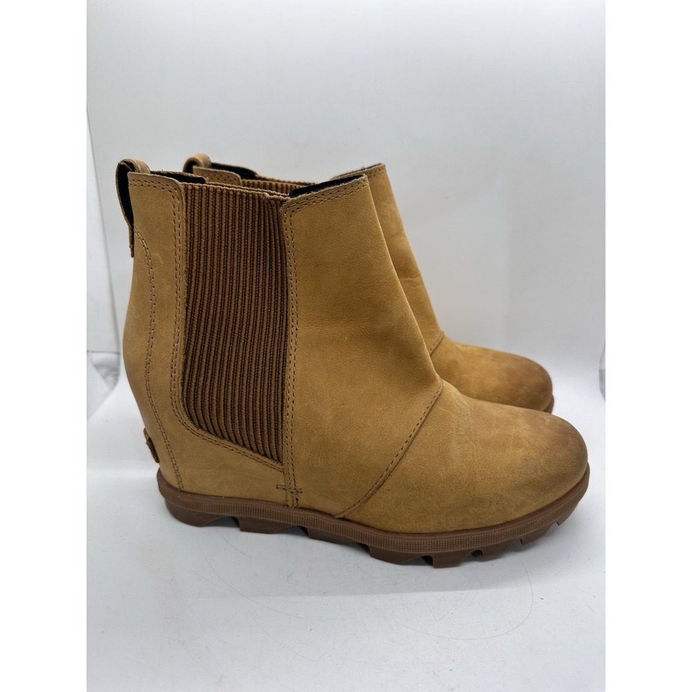 Sorel Joan of Arctic Wedge II Chelsea Boots Camel Tan Leather Women's 7.5